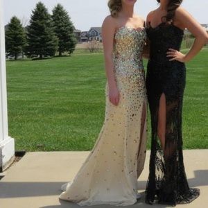 Gold strapless prom dress